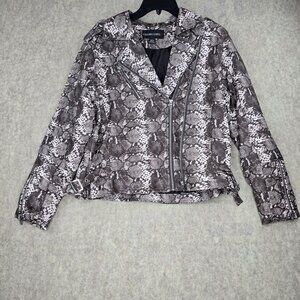 Colleen Lopez Snake Print Faux Leather Moto Jacket With Zipper Accents